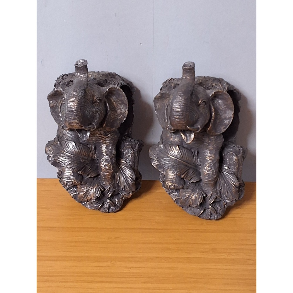 Vintage Pair Elephant Wall Sconce Resin Safari Jungle Curtain Rod Holder